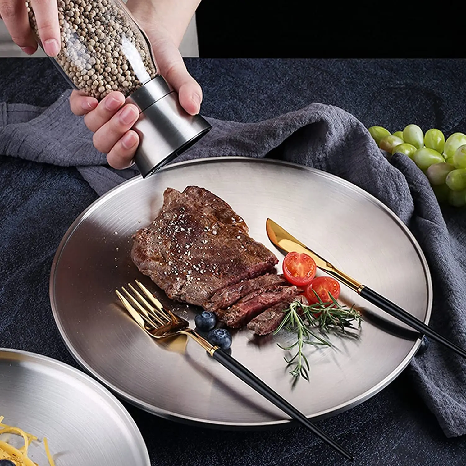 10inch 26cm Camping Picnic Outdoor Stainless Steel Camping Plates Meat Salad Plates Steak Serving Dishes