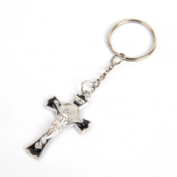 Custom designs Catholic metal color jesus cross christian keychains