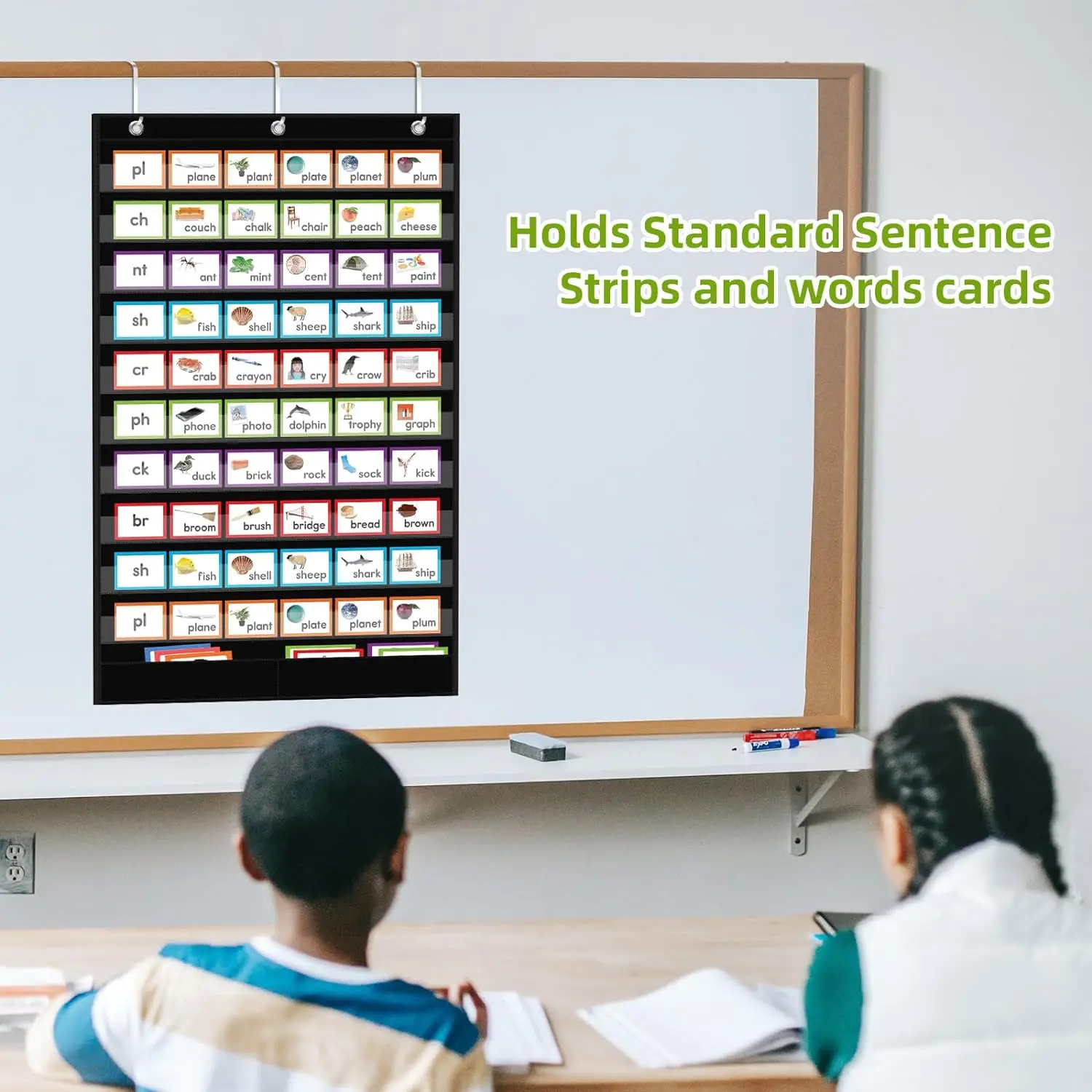Large 10-Pocket Classroom Chart PVC Wall-Mounted Foldable School Scholastic Chart with 2 Extra Storage Pocket for Home Use