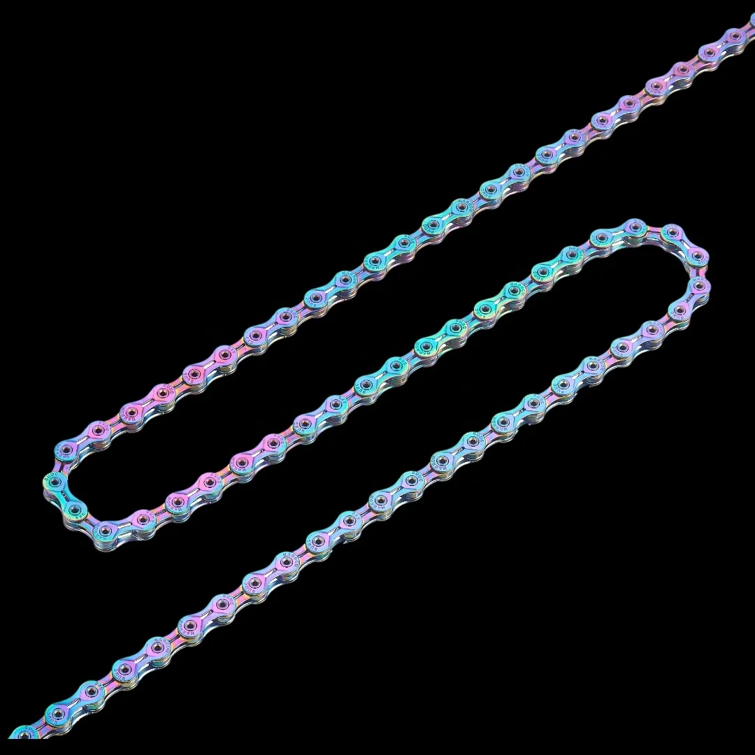 Factory wholesale SUMC full hollow 1/2 X11/128 bicycle chain rainbow colour 9/10/11/12 speed bike chain with magic buckle