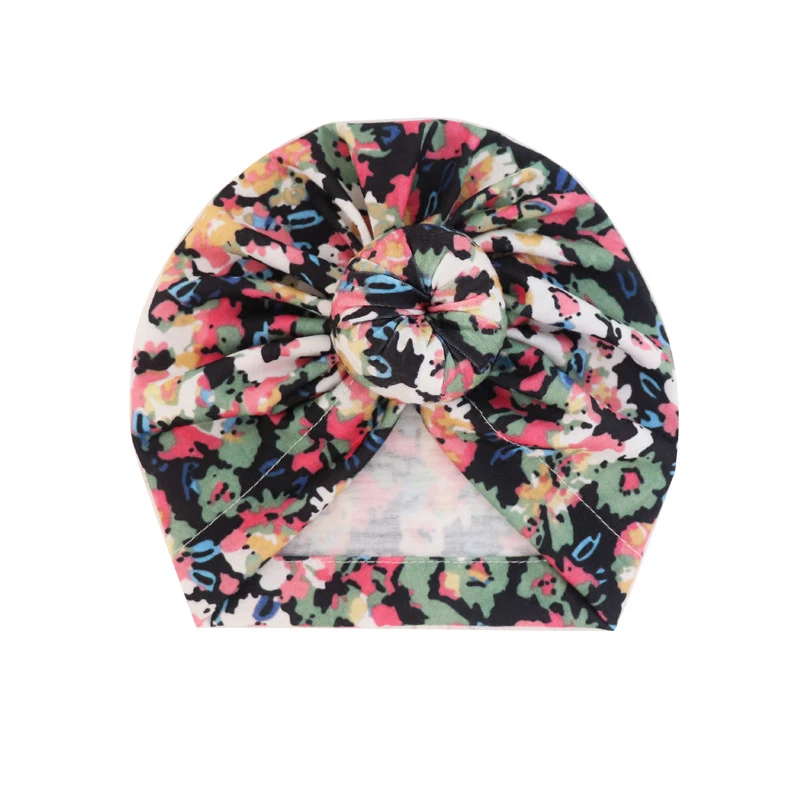 Kids Teens Baby Child Knot Pre-Tied Bonnet Printing Beanie Cap Doughnut Headwrap Turban