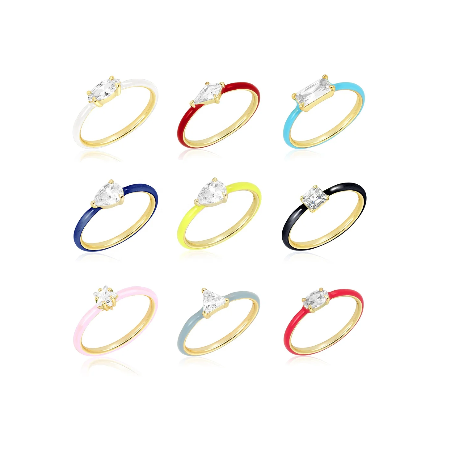 Gemnel fashion fine jewelry delicate stacking multicolor enamel ring rainbow colorful 925 silver diamond ring