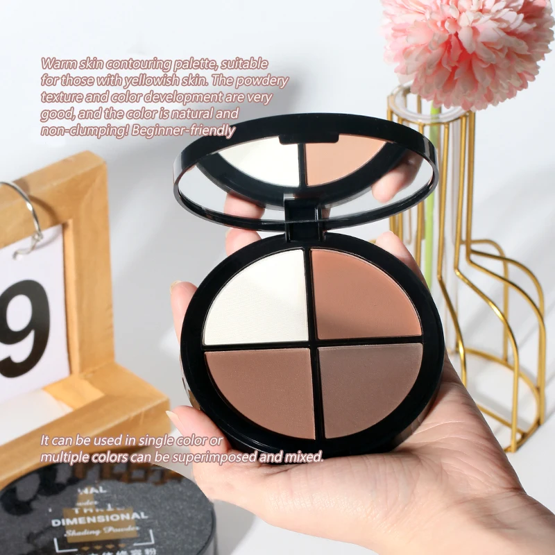 Maycheer Wholesale  4 Colors Highlighter Makeup Contour Powder Palette Pressed Powder Highlighter Contour Palette