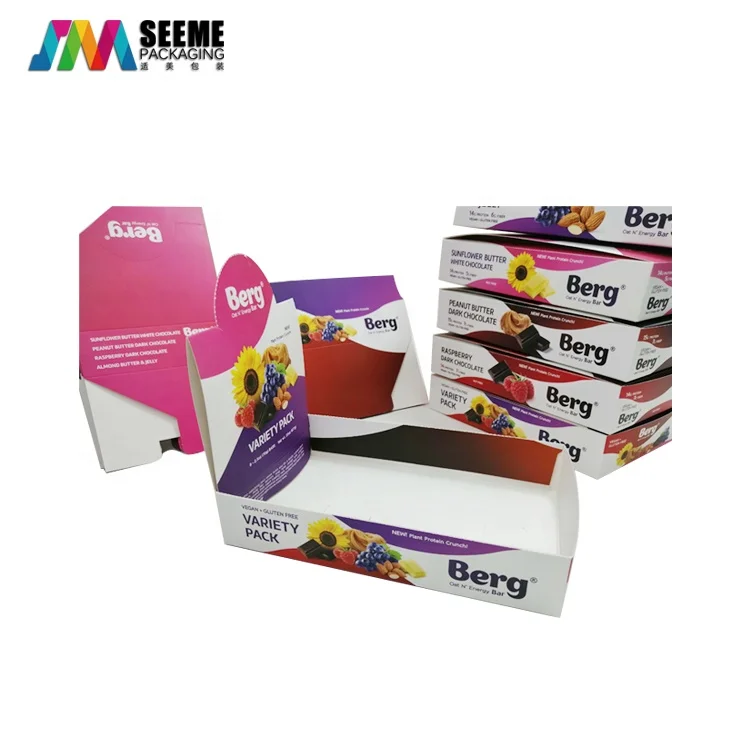 Retail Printed snack chocolate Protein Bar packaging counter display box Gummy Paper Box