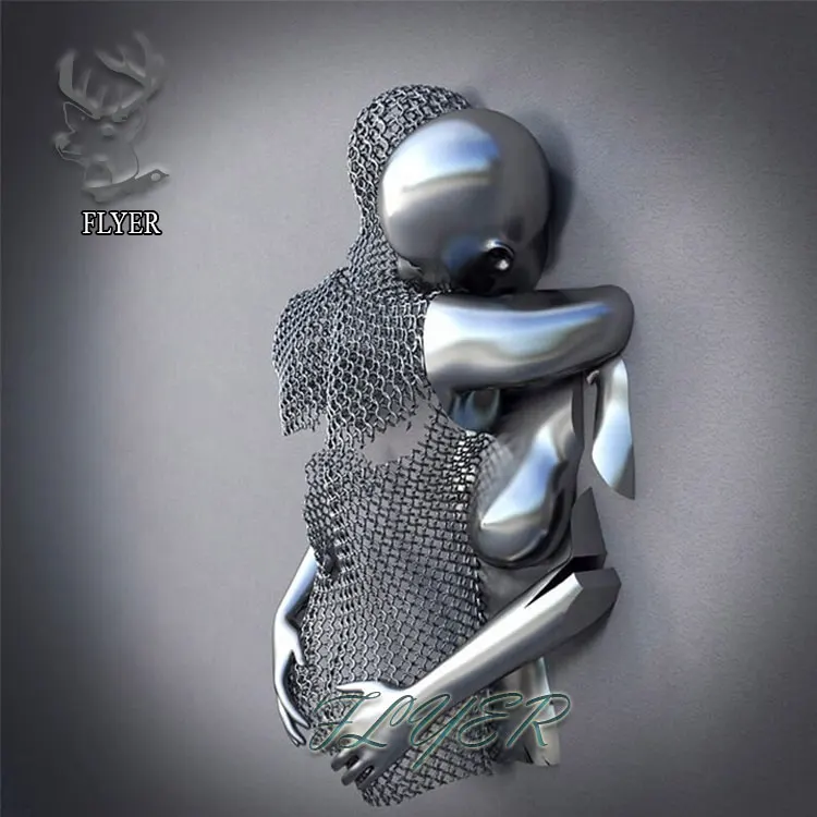 Modern Art Metal Craft Home Decor Artwork Love 3D Wall Sculpture Stainless Steel Human Nude Sculpture