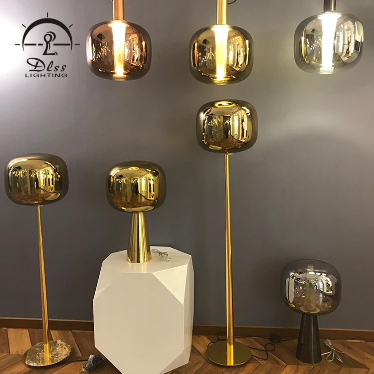 Modern classic hotel project standing long gold iron glass LED floor lamp
