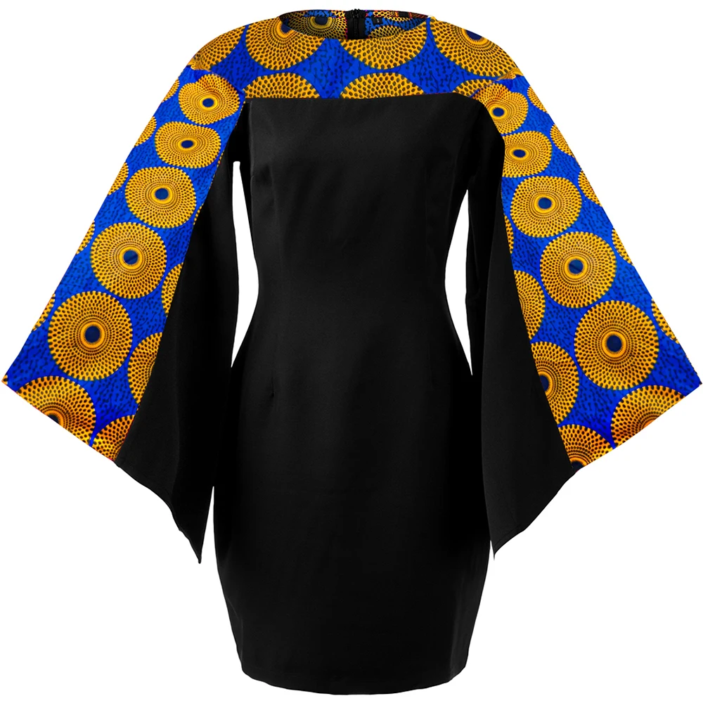 African wax fabric dashiki pattern print dress long sleeve a-line hi-low design custom design