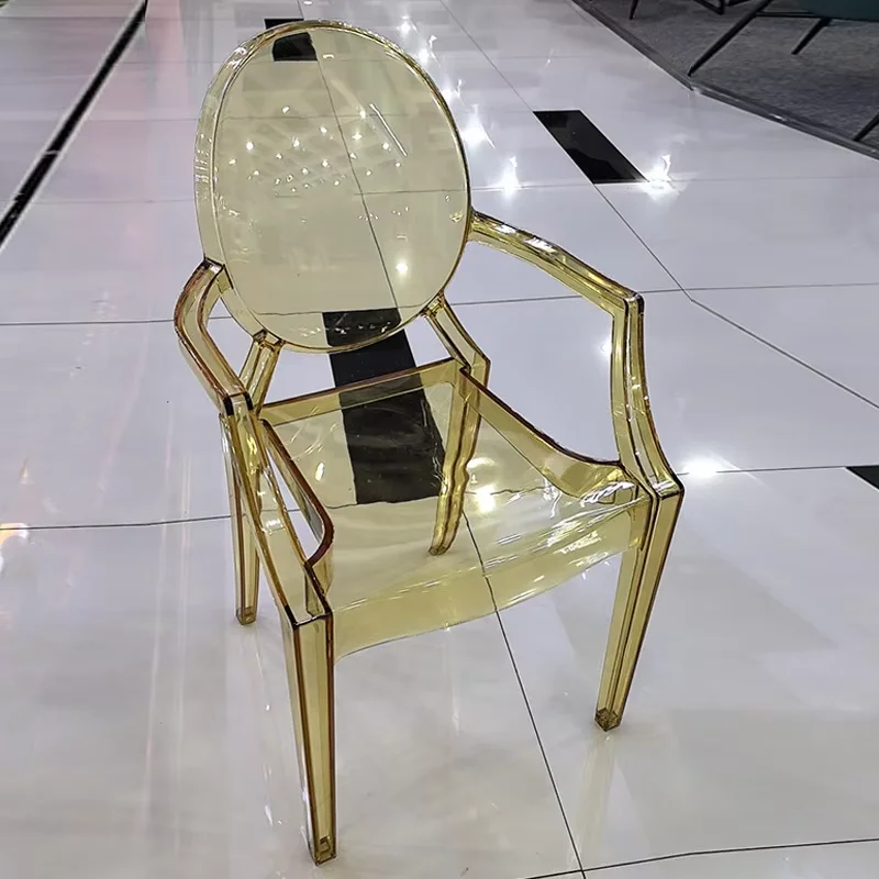 Nordic Modern Plastic Crystal transparent Acrylic Chair Solid clear Hotel Coffee Ghost arm outside garden  pink Dining Chairs