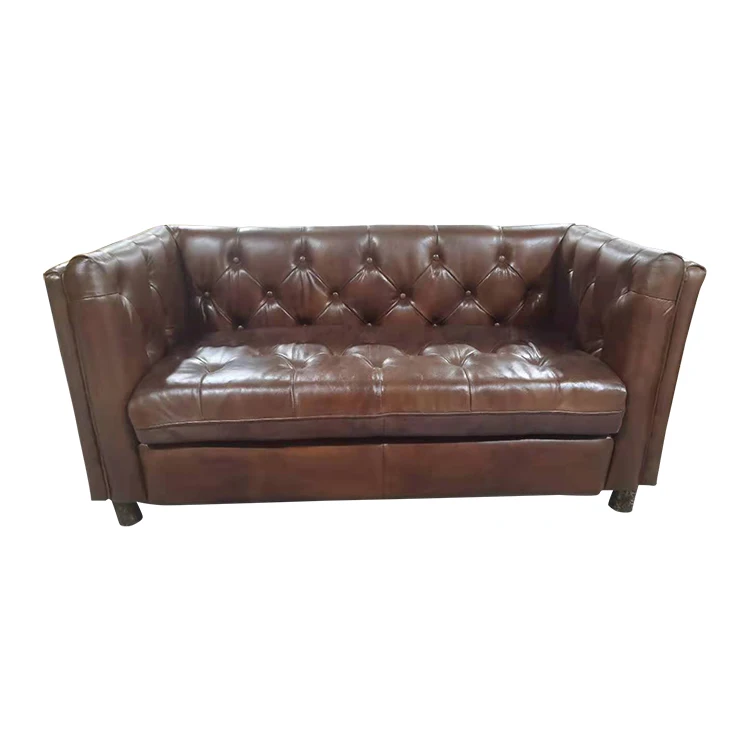 Brown Top Grade Genuine Leather Sofa Set Living Room Furniture Button Tufted Chesterfield Sofa for Bar