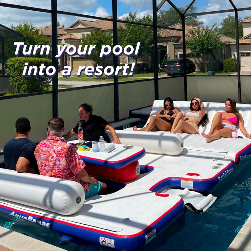 Inflatable Floating Island With Canpoy Water Park Tent Multi People Persons For Family