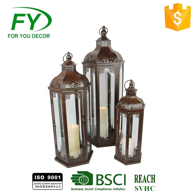 Set Of 3 Moroccan Wedding Decoration Hexagon Metal Lamps And Lanterns