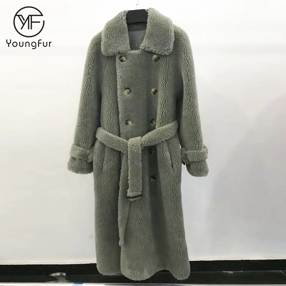 2019 Fashion Beige Navy Hot Pink Sheepskin Coat Shearling Lamb Fur Jacket Winter Women Girls