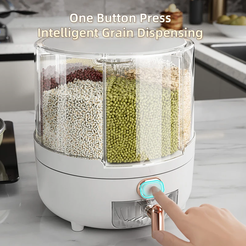 Commercial Kitchen Large 360 Rotation Dry Food Storage Containers Multi Grain Cereal Dispenser with Lids
