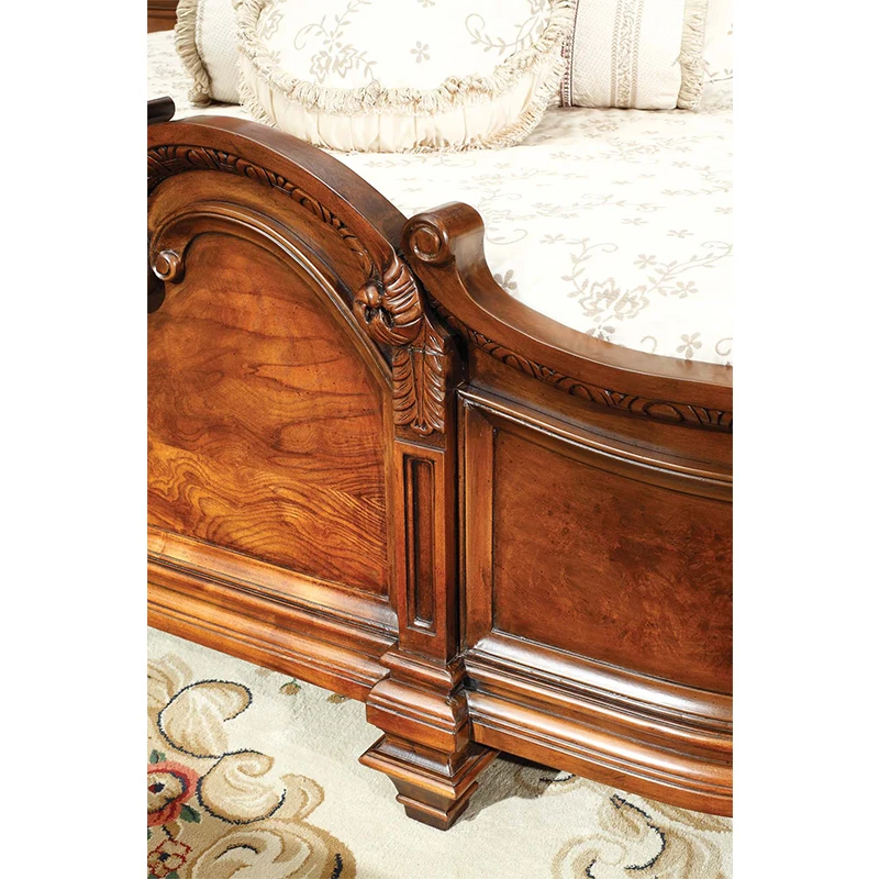 
Hand carve luxury French fashion wood double soft back bed designs GH14.1 