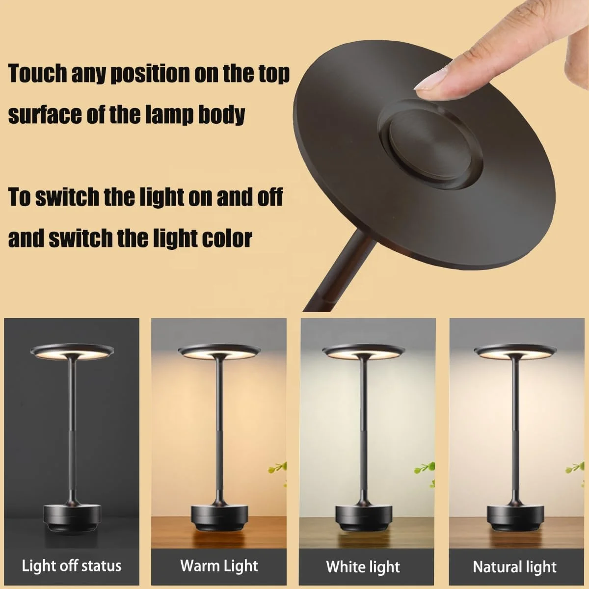 Modern Lampada da Tavolo Rechargeable Touch Dimming Metallic Led Desk Light Lamp Restaurant Cordless Battery Portable Table Lamp
