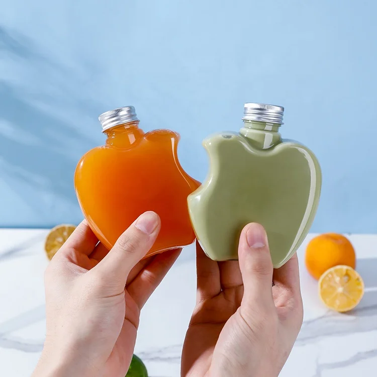 Factory Bulk Wholesale Price Plastic Apple Shape Juice Bottles with Aluminium Caps 250ml 8 oz
