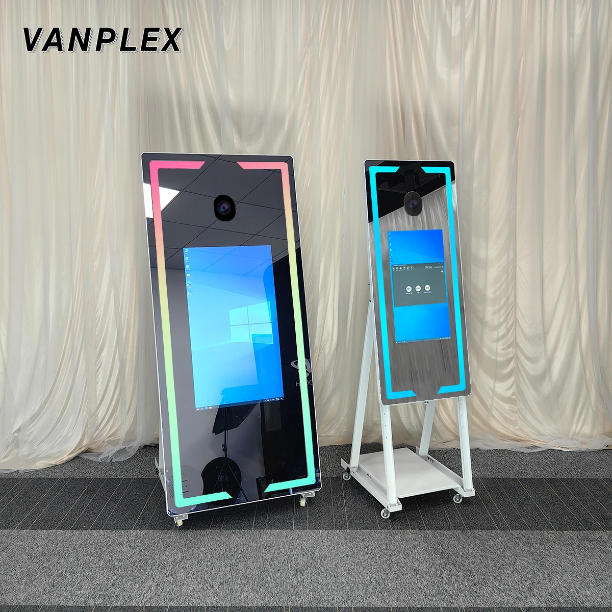 2023 newest big touch screen flash light mirror wedding photo mirrorphoto booth machine affordable with shelf