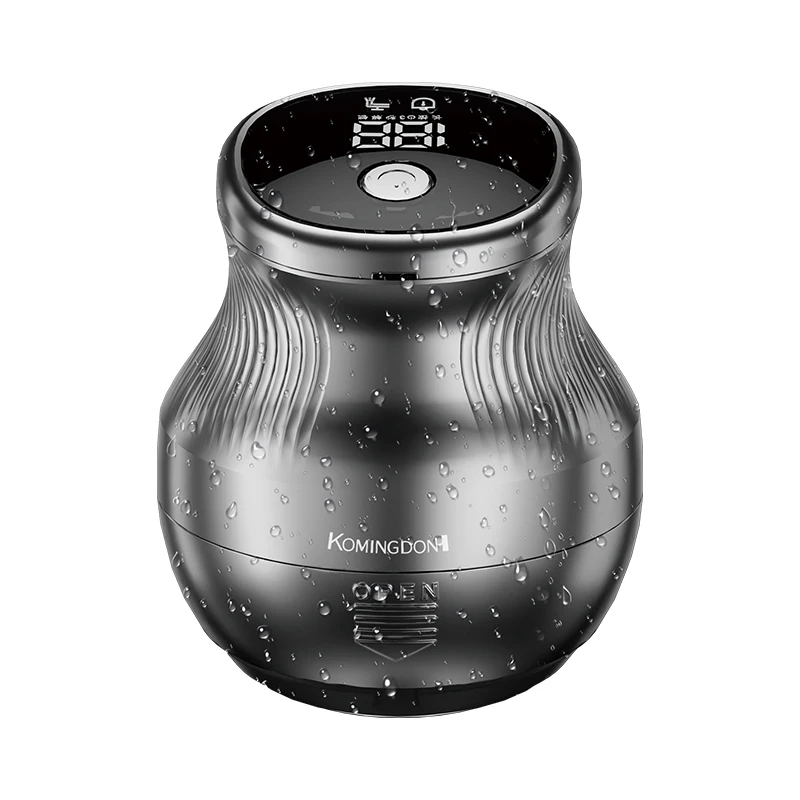 komingdon Portable Pocket Beard Bald Head Travel Rotary Razor Head Led Display Waterproof Rechargeable Electric Shaver for men