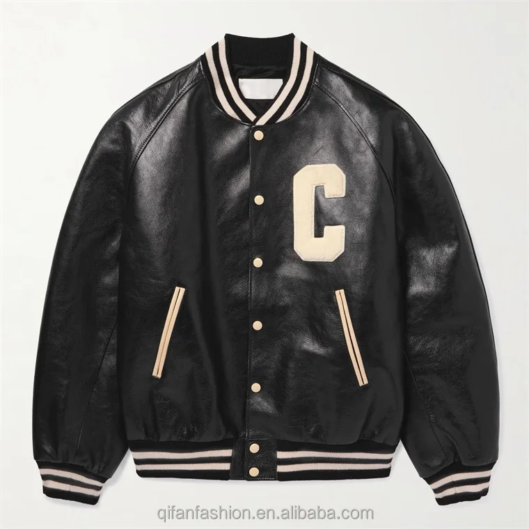 Custom chenille embroidered letterman leather bomber jacket for men