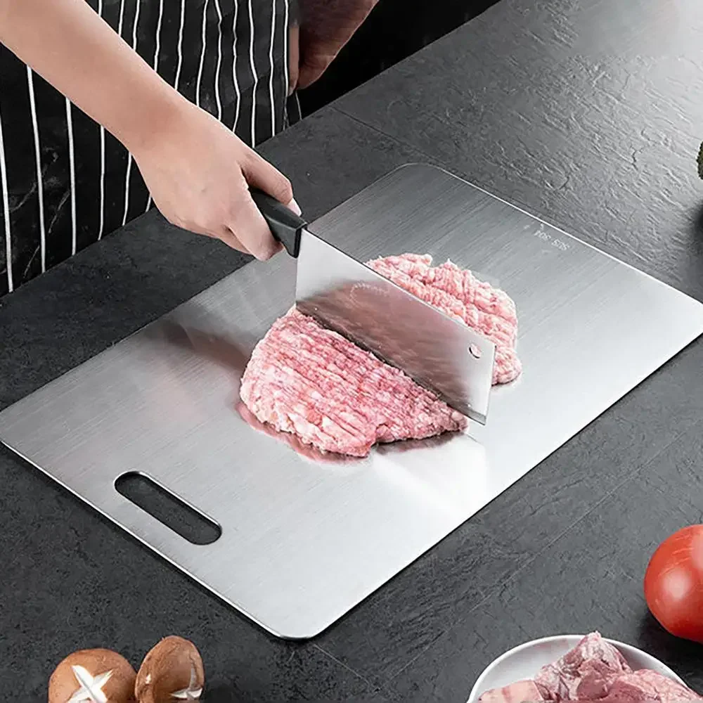 Cooking Outdoor Double-Sided  Portable Food Grade 201 stainless steel Chopping Mat Titanium Cutting Boards Kitchen