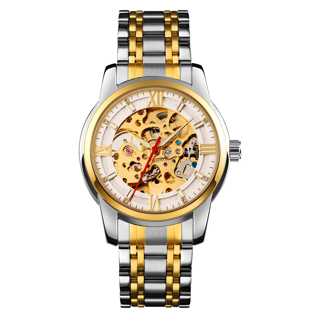 Classic Skmei 9222 Luxury Wristwatch Stainless Steel Mechanical Clock Skeleton Automatic Watch for Men