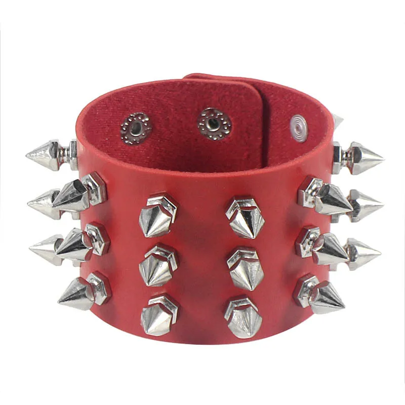 Fashion Hip Hop Three Row Taper Rivets Wristband Bangles PU Leather Personalized Cuff Wrap Punk Rock Gothic Bracelets