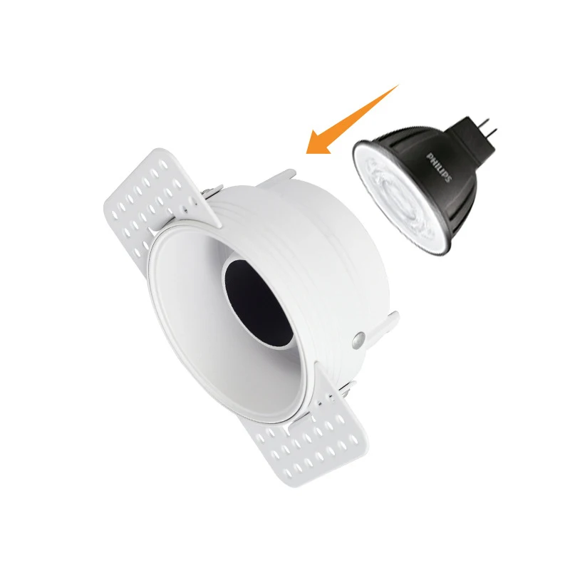 Frameless GU10 MR16 MR11 Down Light Fixture 95mm cutout Trimless GU10 Fitting Deep Reflector Anti-glare Aluminum