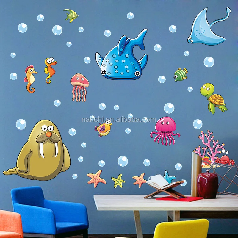 3D cartoon dolphin wallpapers for kids Blue ocean wallpaper sea decoration interior murals kindergarten kid wall mural stickers