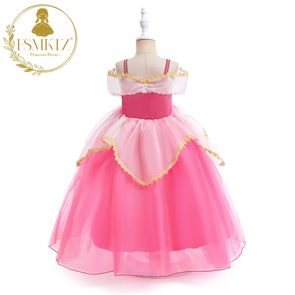 Halloween princess costume for girls Ice Snow New Sleeping Beauty Aurora Princess Dress Girls Off-Shoulder Tulle Holiday Perform