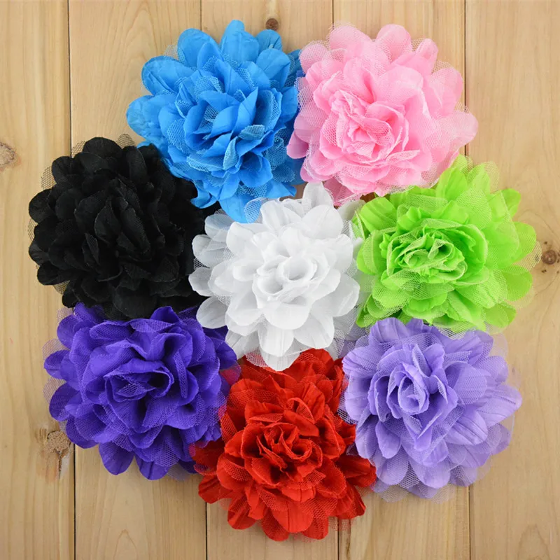 Wholesale 5 inch pleated net gauze chiffon flower can be equipped with hat headband