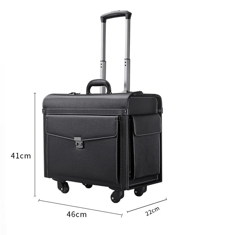 Wholesale Pilot Luggage High Quality Travel Suitcase OEM  Business Man Pu Leather Flight Bag 4 Wheels Suitcase Luggage Carry On