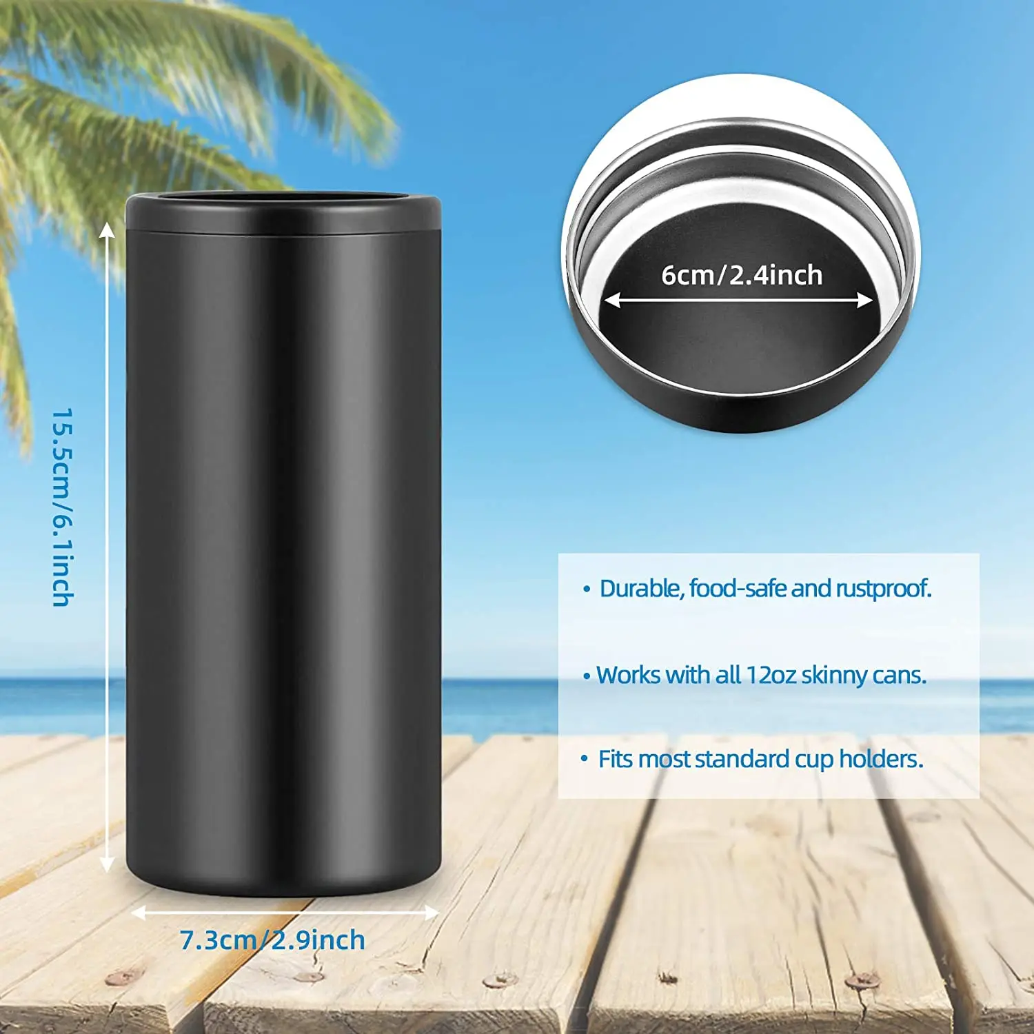 Hot in Amazon 12 oz Double Wall 304 Stainless Steel Insulated Vacuum Skinny Slim Beer Can Soda Cooler Holder with lid