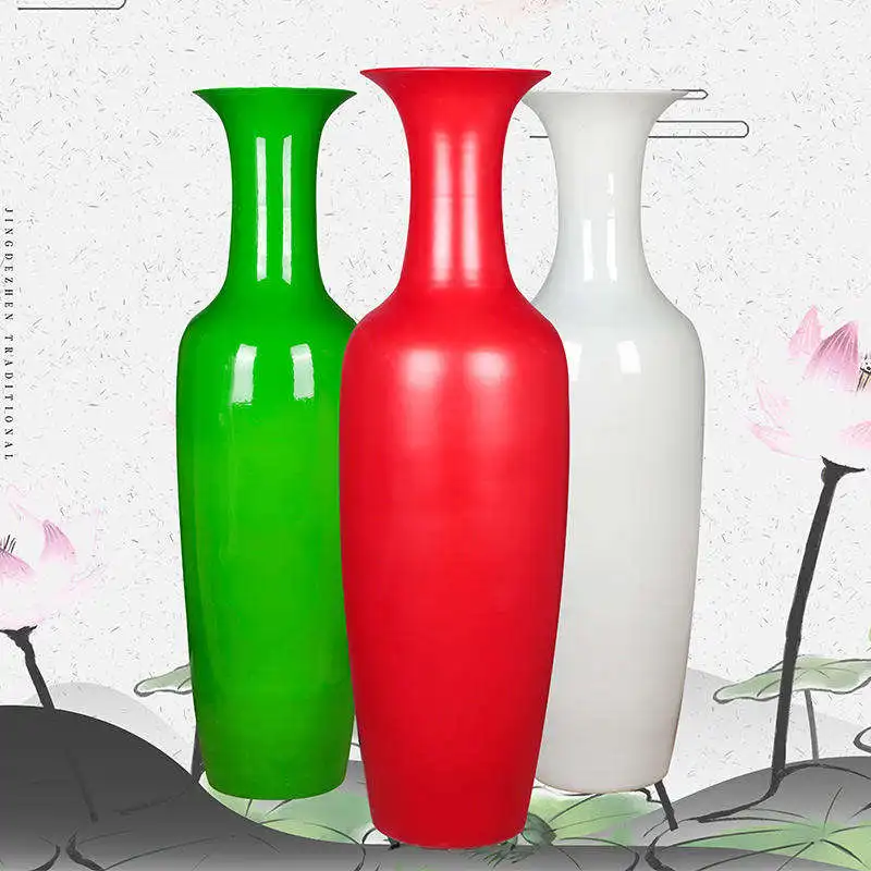 High-Quality Modern Porcelain Floor Vase - Large Colorful Glazed Ceramic Vessel in White Red & Green for Economical Home Decor