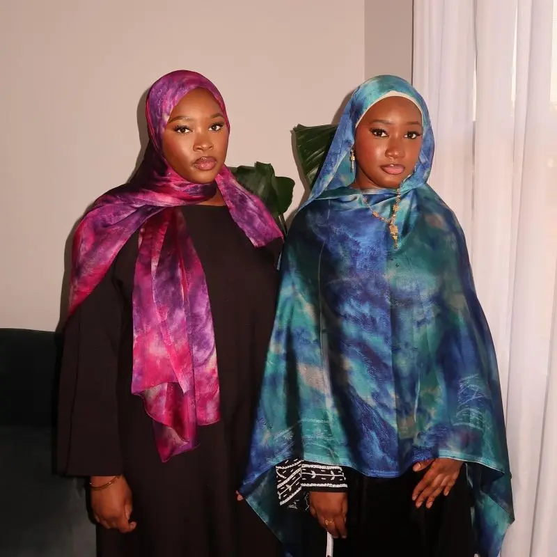 Silk Water Print Shawl Hijab Scarves Luxurious Muslim Ethnic Woman Silk Bandanas Printed Hijabs Soft Shawl