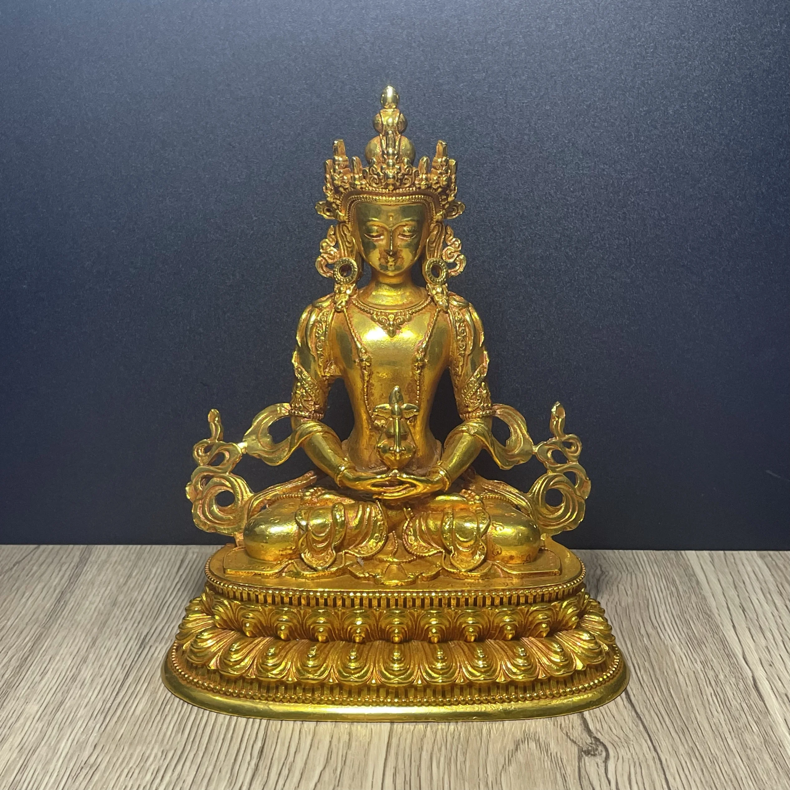 Античная коллекция Tibetan Tantra Nepalese позолоченный долголетие Будда неизмеримое gilt Guanyin предложение декоративный