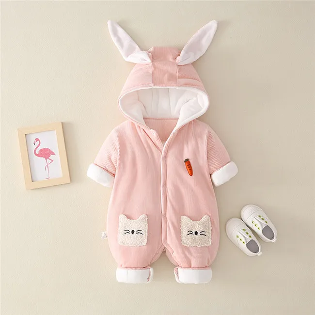 
SE6322 Boutique Custom Hooded Long Sleeve girl Toddler Clothes Boys Warm Wear Baby Rompers Winter 