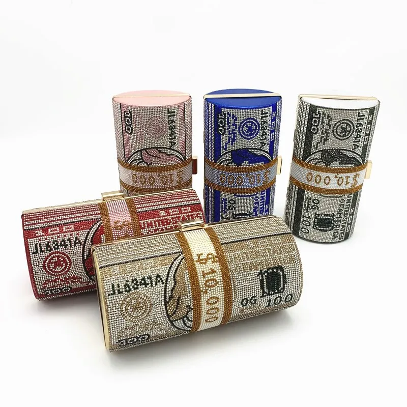 2021 Popular Money Hand Bags USD Duffel Dollar Bags Bling Glitter Gold Chain Box Diamond Evening Purses