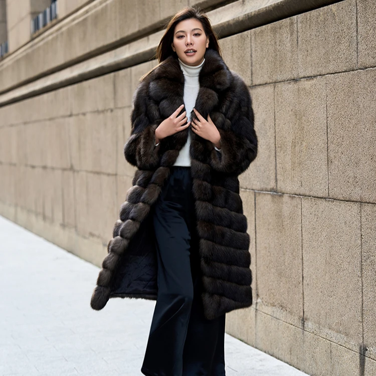 Manufacturer Wholesale Fashion Luxury Winter Sable Fur Thick Long Style Overcoats Tailored Collar Real Sable Fur Coat For Women