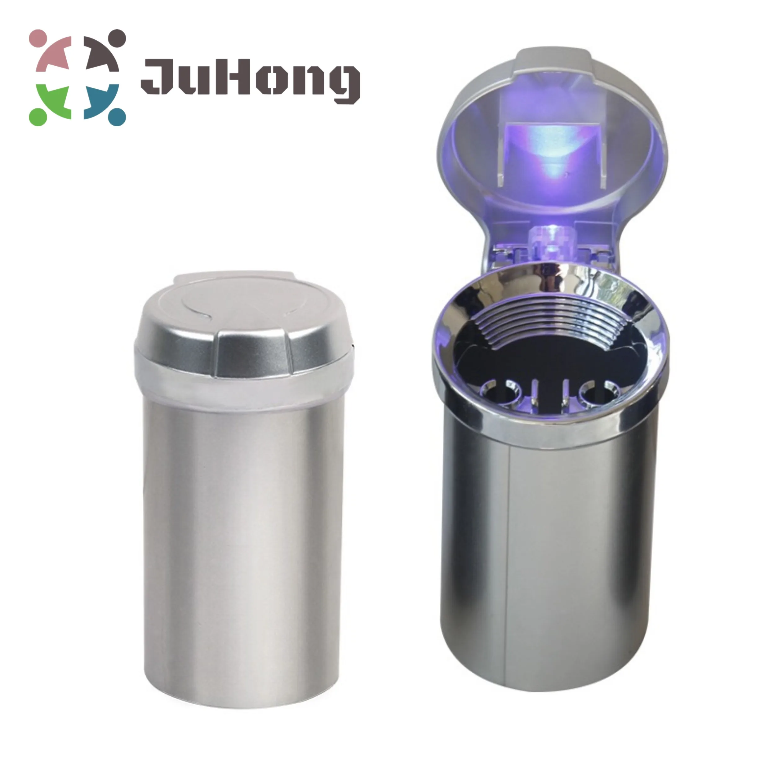 Fire Resistant LED Ashtray Black / Silver Large Capacity Place in Car Cup Holder Metal Cup Portable Ashtray