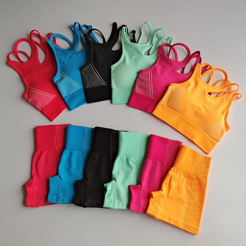 drop shipping  2021 wholesale new womens gym yoga sports fitness bra and shorts summer solid color Seamless Stretchy yoga set