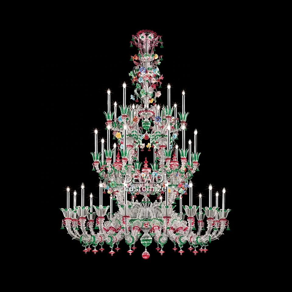 Large luxury italy design chandelier hand blown glass flower hanging lights villa living room hotel lobby murano lamps
