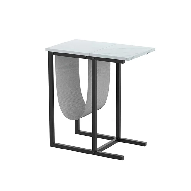 
End Table Modern Luxury Grey Stone White Marble Top Side Table With Storage 