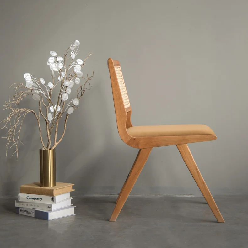 Modern Upholstery Chair Natural Rattan Solid Wood Dining Chair For Restaurant Hotel