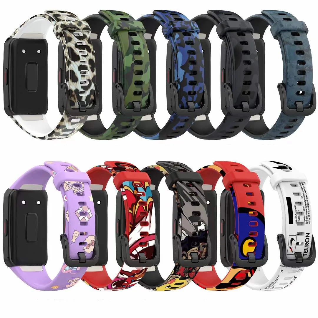 BROXTY Silicone Smart Watch Band Printed Sport Fashion Rubber Wristband Honor Band 6 Strap