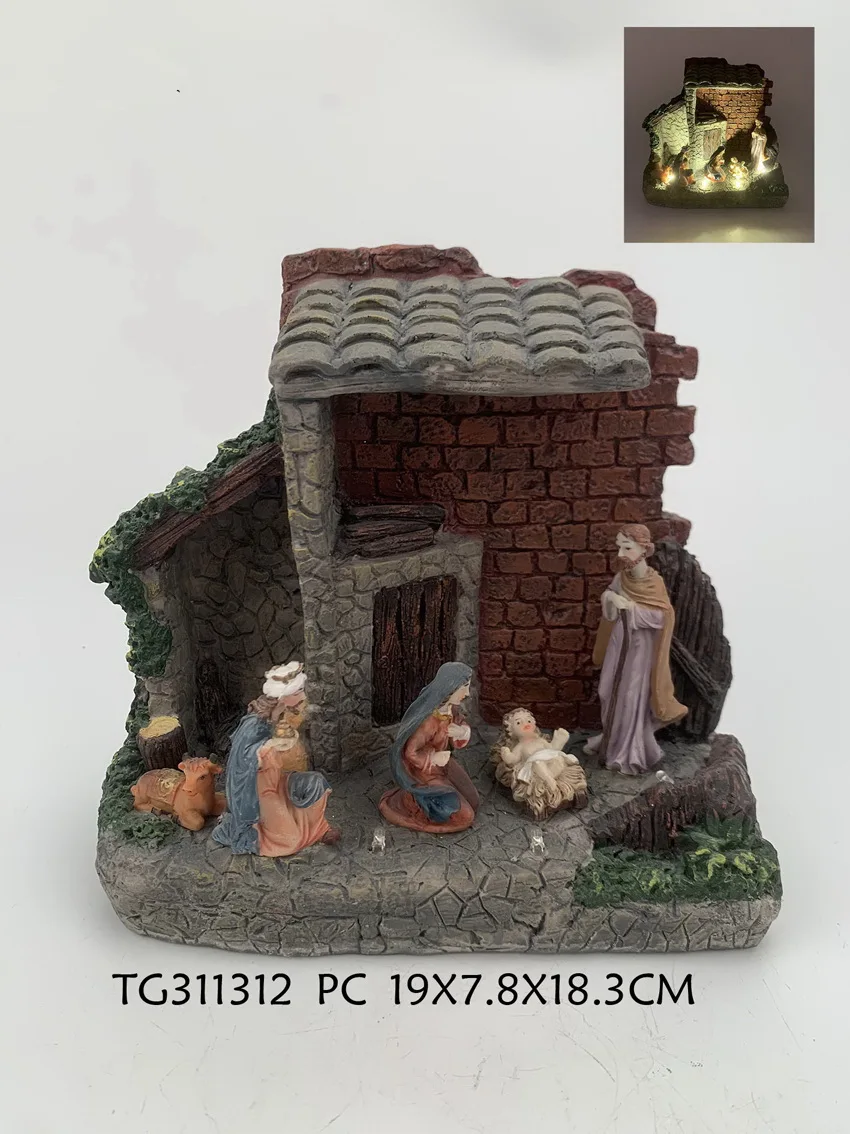 Top Grace hand carved polyresin cheap nativity sets with led light