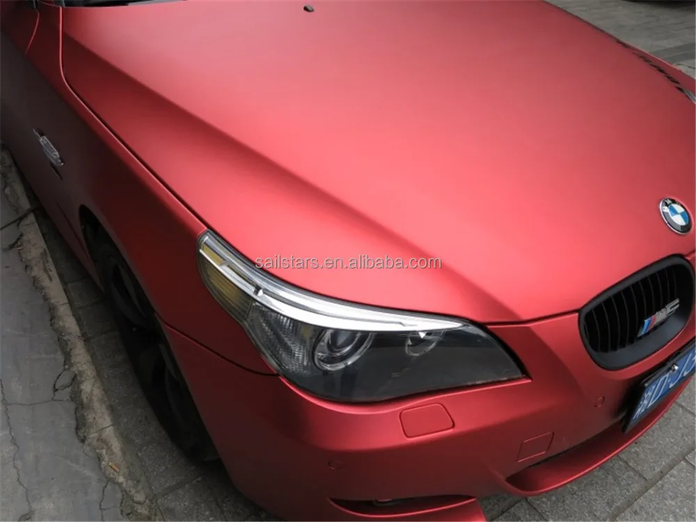 Satin Matte Chrome Red Vinyl Wrap Bubble Free For Car Wrapping 1.52*18m