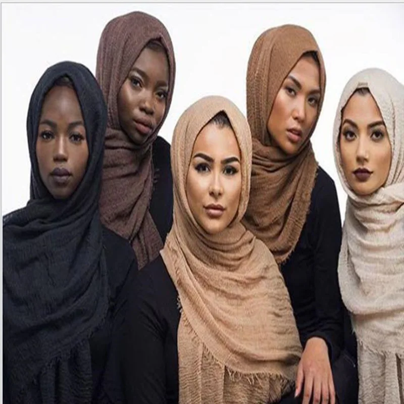 
Georgette Solid Color Thick Chiffon Silk Fold Head Scarf Custom Printed Muslim Hijab Long Scarf 