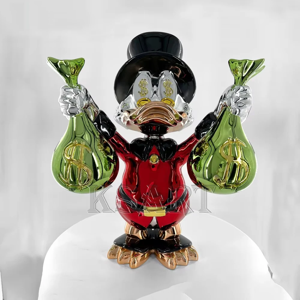 Rich series money bag Donald Duck sculpture electroplated glass fiber art duck crafts and art gifts resin decoration