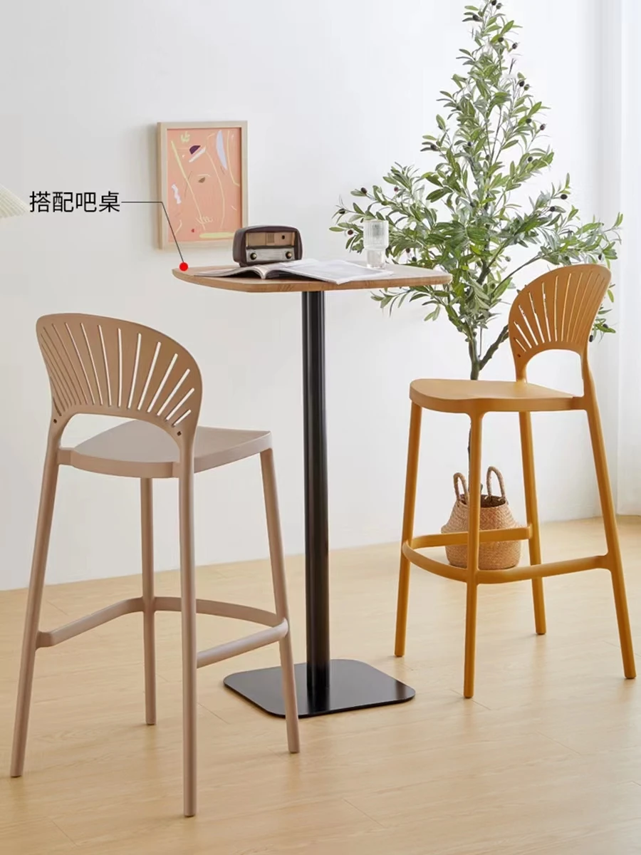 JUNQI Nordic Simple Bar Chair Leisure Home Thickened Back Ins Fashion Plastic High Chair