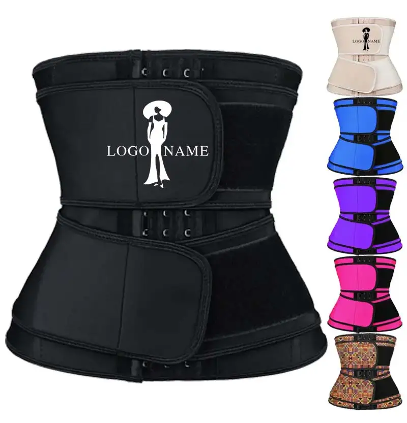 NANBIN Highest Compression Belly Control Double Belt Smooth Pink Latex Corset Waist Trainer Shaper with 9 Steel Bones